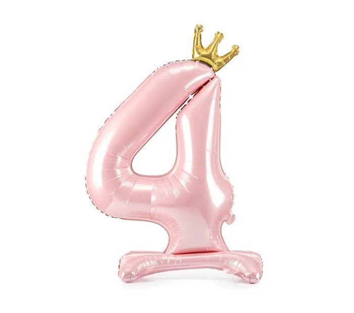 Balónek číslo 4 stojící růžový s korunkou 84 cm